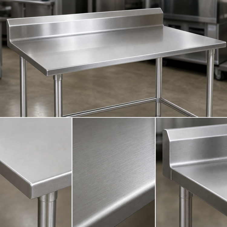 Product image #3 for John Boos Stallion 120-Inch x 36-Inch 14-Gauge Stainless Steel Work Table with 5-Inch Backsplash and Safety Edge