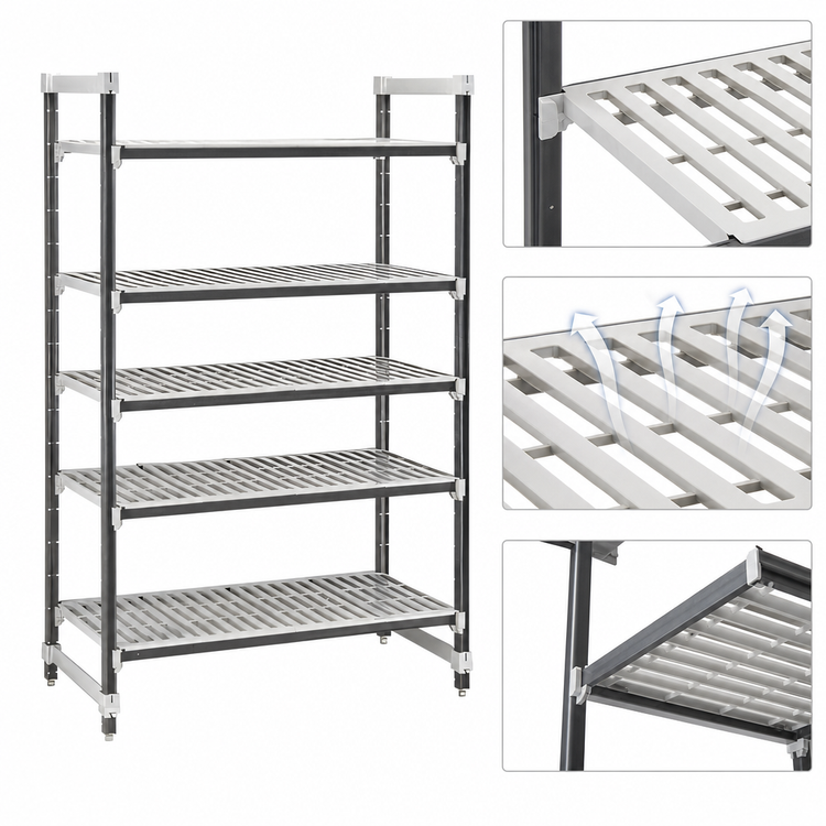 Product image #3 for Cambro Camshelving Elements XTRA 21 x 42 x 72-Inch 5-Tier Vented Stationary Starter Polymer Shelving Unit