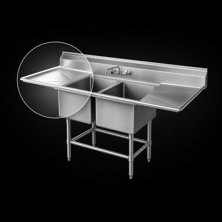 Product image #3 for Eagle Group Spec-Master FN Series 2-Compartment Stainless Steel Sink with Left-Hand 24-Inch Drainboard, 65-1/2 Inch Wide x 27 Inch Deep