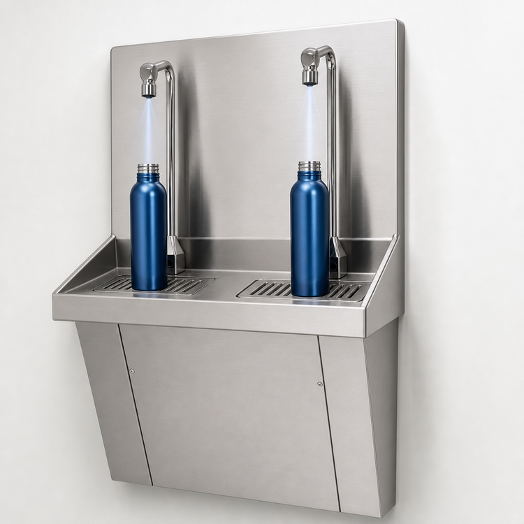 Product image #3 for Eagle Group Wall-Mounted Dual Hands-Free Electronic-Eye Bottle Filler Station with 12-Inch Clearance and Filtration Kit