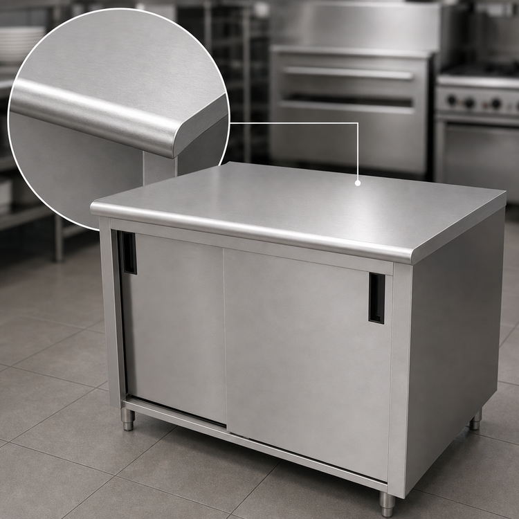 Product image #3 for Advance Tabco Enclosed Cabinet Base Work Table with Sliding Doors, 120" W x 30" D, 14-Gauge 304 Stainless Steel Top