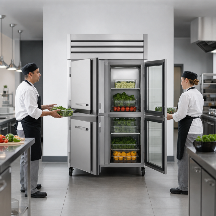 Product image #3 for True Spec Series Two-Section Pass-Thru Reach-In Refrigerator with Half Solid Front Doors and Glass Rear Doors