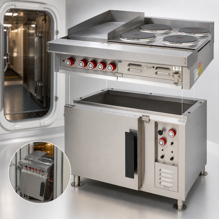 Product image #4 for Lang® Marine 36-Inch Heavy Duty Electric Range with Convection Oven Base, 2 Hot Tops and 2 French Plates