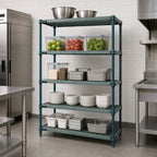 Thumbnail image #3 for Quantum WR74-2460WPM-5 5-Tier Stationary Wire Plastic Mat Shelving Unit, 60W x 24D x 74H, Green Epoxy