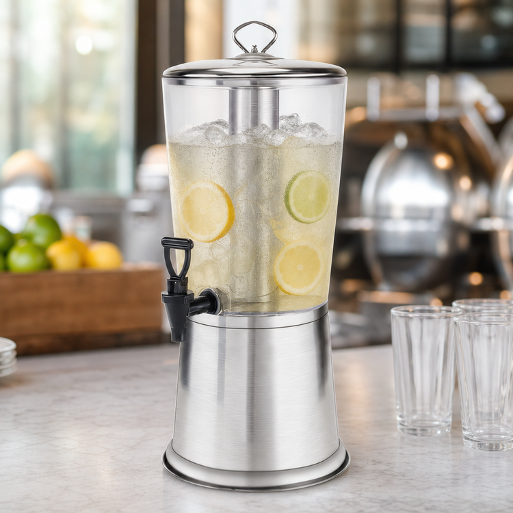Product image #3 for Winco 2.25 Gallon Single Beverage Dispenser with Clear Acrylic Bowl, Stainless Steel Lid and Ice Core