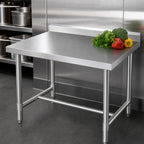 Thumbnail image #3 for Klinger's Trading HBST2430 Stainless Steel Open Base Work Table, 18-Gauge 430 Top, 2-Inch Rear Up-Turn, 30 x 24 x 38 Inches