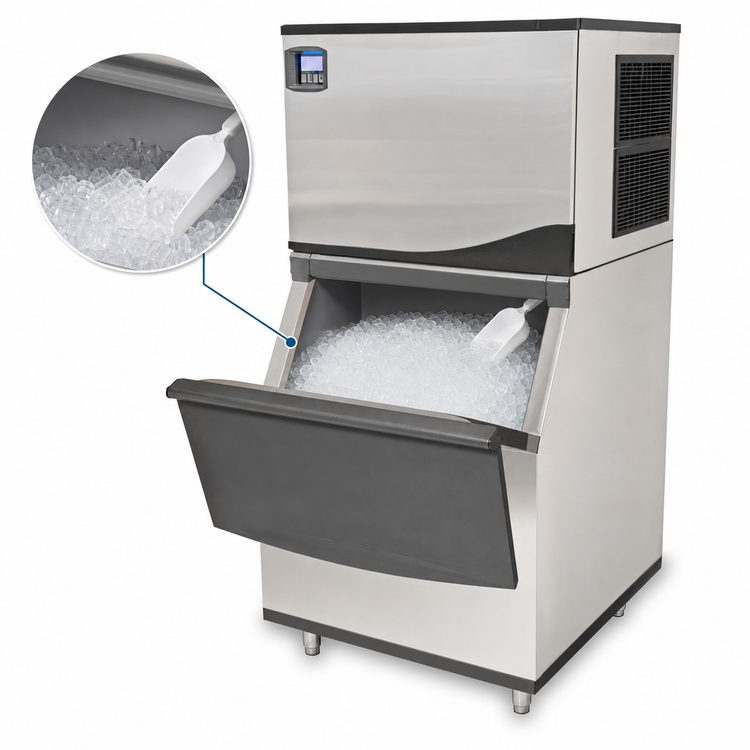 Product image #3 for Maxx Ice 580 lb Stainless Steel Ice Storage Bin with Sloped Front and Top-Hinged Access Door
