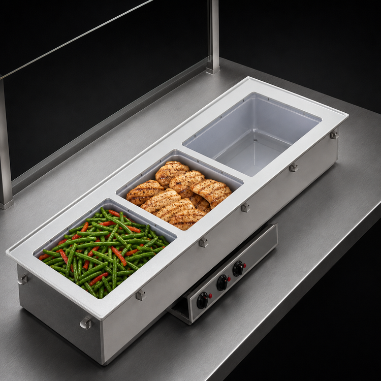 Product image #3 for Vollrath Short Side 2-Pan Drop-In Hot Well with Thermostatic Controls, Auto-Fill and Manifold Drain