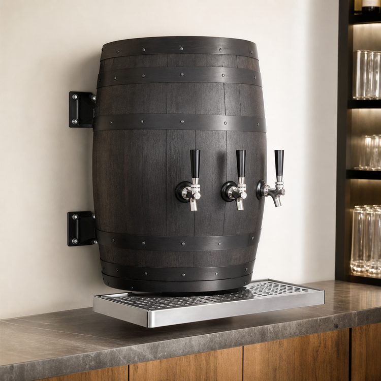 Product image #3 for Glastender Wood Barrel Wall-Mount Air-Cooled Draft Dispensing Tower with 3 Stainless Steel Faucets