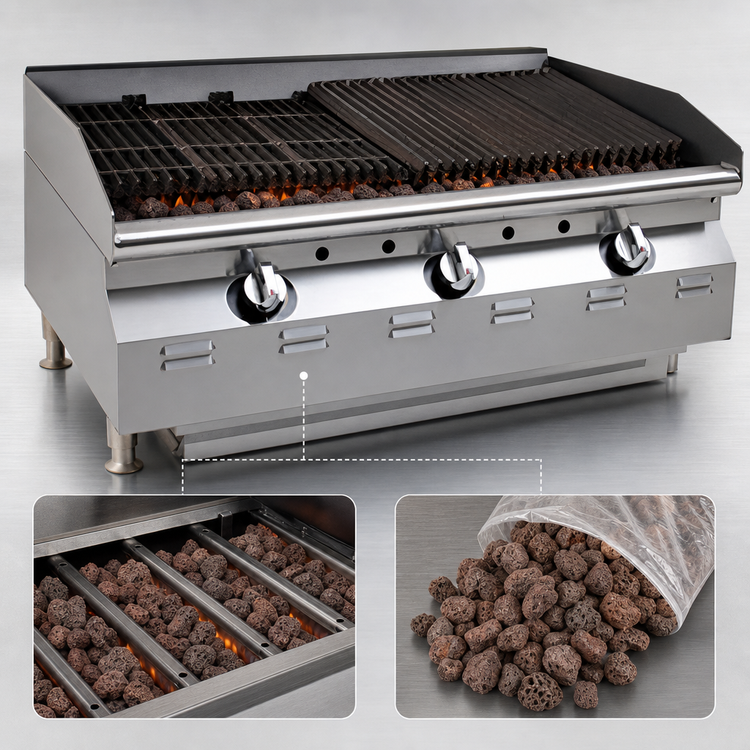 Product image #3 for RedHots Chef Line 36-Inch Natural Gas Countertop Charbroiler with Lava Rocks