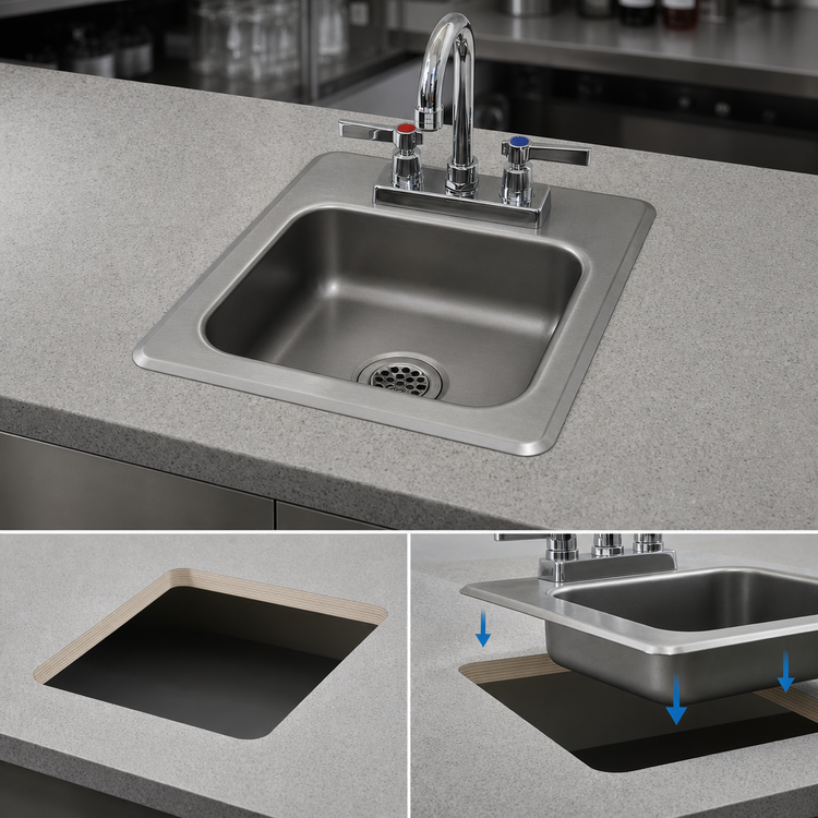Product image #3 for Advance Tabco Special Value Series Drop-In Bar Hand Sink with Faucet and Basket Drain, 20-Gauge 304 Stainless Steel