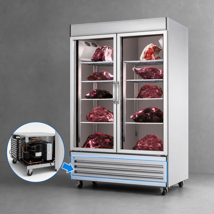 Product image #3 for Everest Refrigeration EDA2 Two-Section Dry Aging & Thawing Cabinet, 50.0 Cu. Ft., Glass Doors, Bottom Mount