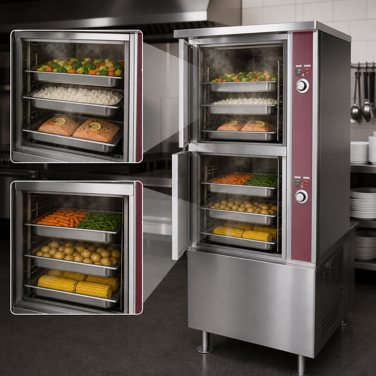 Product image #3 for Crown ECX-2-24 Two Compartment Electric Convection Steamer, 6 Full-Size Pan Capacity