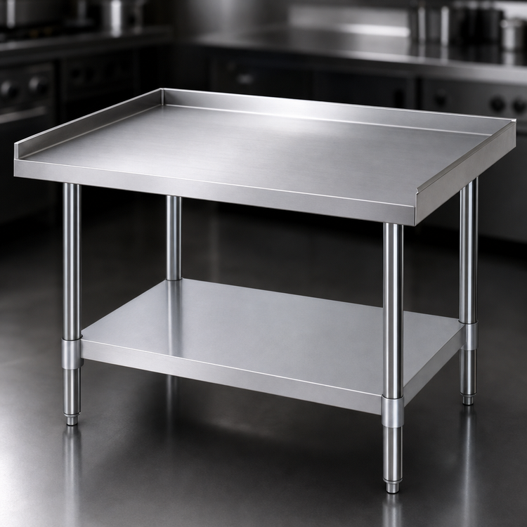 Product image #3 for Turbo Air 48 x 30 18-Gauge Stainless Steel Top Equipment Stand with Galvanized Legs and Undershelf