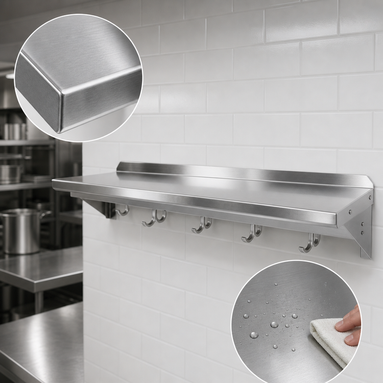 Product image #3 for John Boos Stallion 36-Inch Wall-Mount Stainless Steel Pot Rack Shelf with 3 Hooks