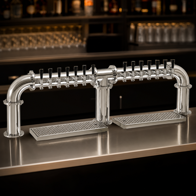 Product image #3 for Glastender Pipe Bridge Countertop Draft Dispensing Tower, 14 Faucets, Glycol-Cooled, Mirror Finish
