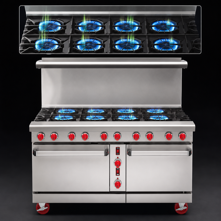 Product image #3 for American Range 60-Inch Green Flame Gas Range with 10 Open Burners, Left Convection Oven and Right Space Saver Oven