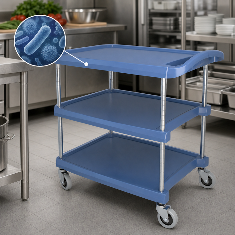 Product image #3 for Metro myCart Series 3-Shelf Polymer Utility Cart, Blue Microban, Open Base