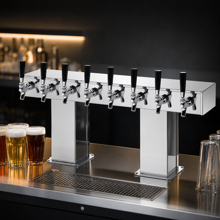Product image #3 for Perlick Bridge Tee Countertop Draft Beer Tower, Extra High, 8 Faucets, Polished Chrome, Glycol-Cooled