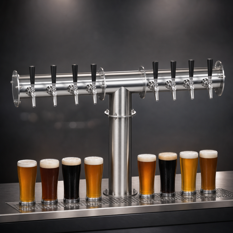 Product image #3 for Krowne 8-Faucet Single-Column Pipe T-Head Beer Tower, Air Cooled, Brushed Stainless Steel, 37-3/4-Inch Countertop Mount