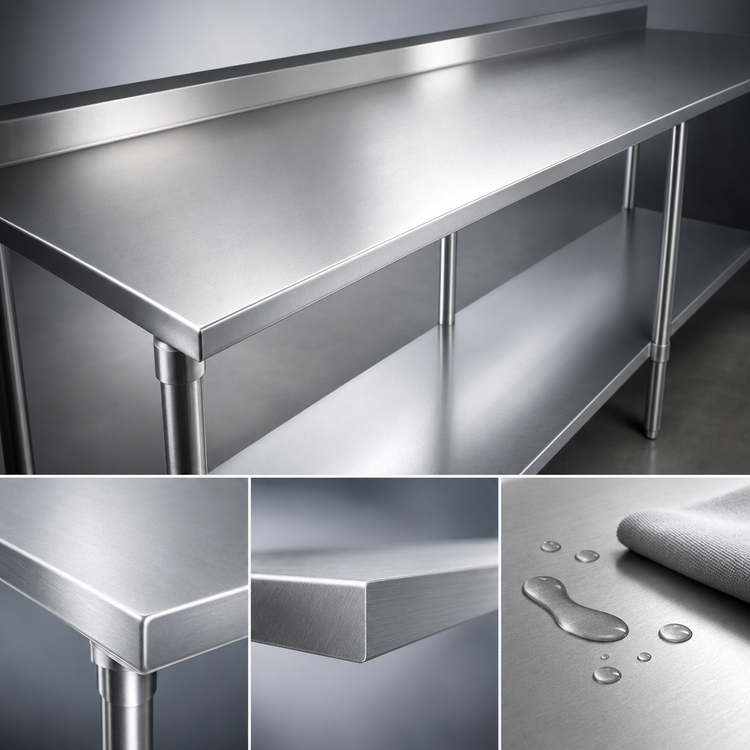 Product image #3 for John Boos Stallion 120" W x 24" D 14-Gauge Stainless Steel Work Table with 5" Backsplash and Undershelf