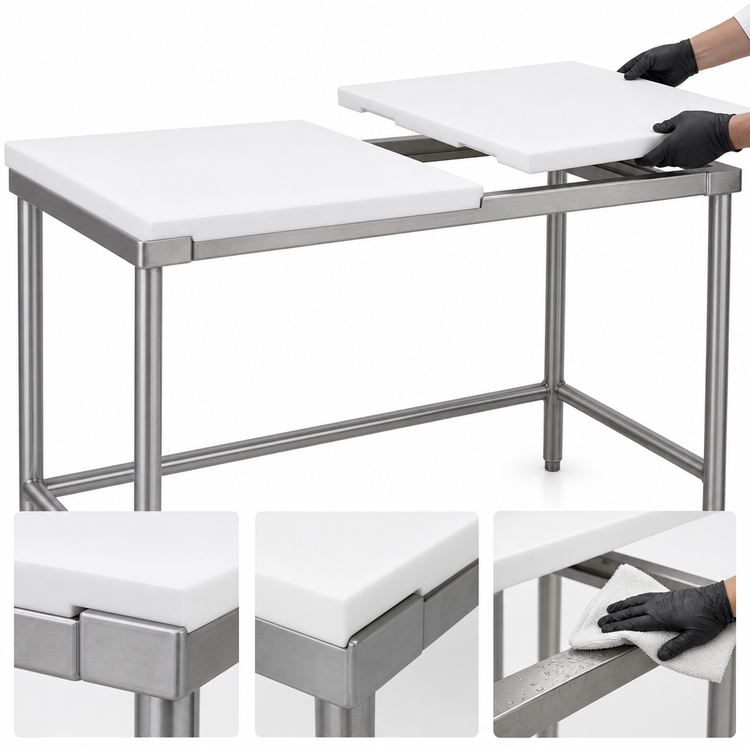 Product image #3 for Eagle Group 96-Inch Poly Top Cutting Table with Stainless Steel Tubular Base