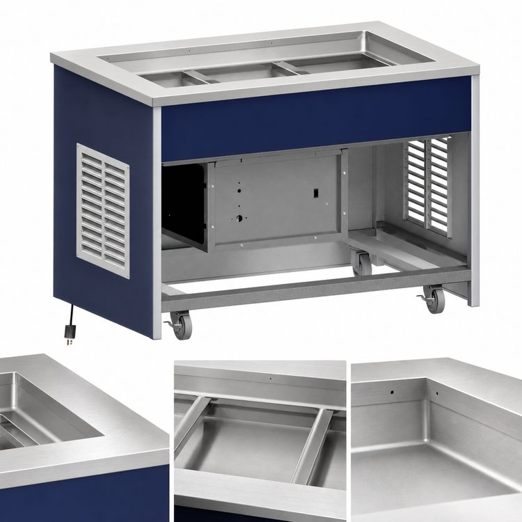 Product image #3 for Atlas Metal INFRM-5 5-Pan Mobile Refrigerated Cold Food Unit