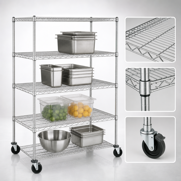 Product image #3 for Metro Super Erecta 48 x 18 x 69 Inch Wire Stem Caster Cart with 4 Shelves