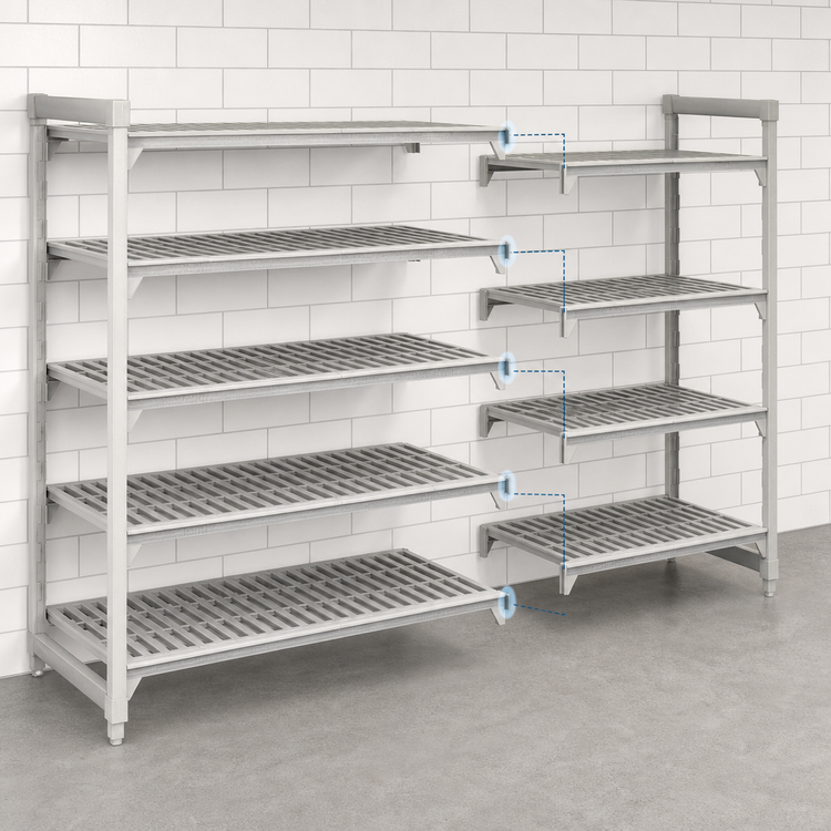 Product image #4 for Cambro Camshelving Premium 24"W x 24"D x 72"H 5-Shelf Vented Add-On Polymer Shelving Unit