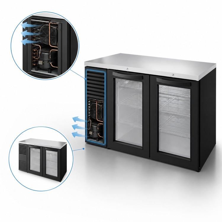 Product image #3 for True 52-Inch Two-Section Back Bar Cooler with Glass Doors and Stainless Steel Top