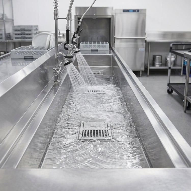 Product image #2 for Eagle Group ASWTFT-2496-SG 96-Inch Anti-Splash Cool Trough Water Tempering System with Grated Floor Drain