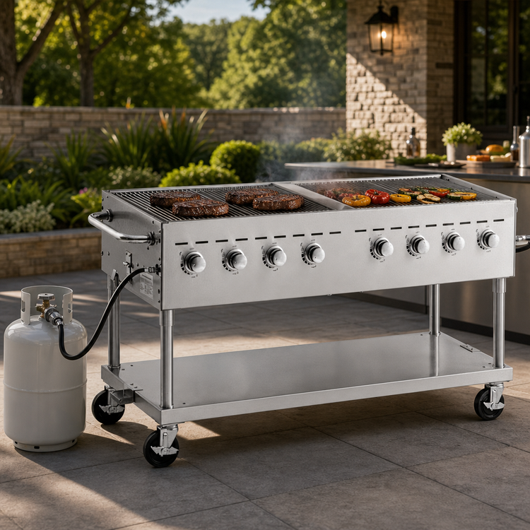 Product image #3 for Comstock-Castle Outdoor Propane Charbroiler, 61-Inch Wide, Stainless Steel, 120,000 BTU