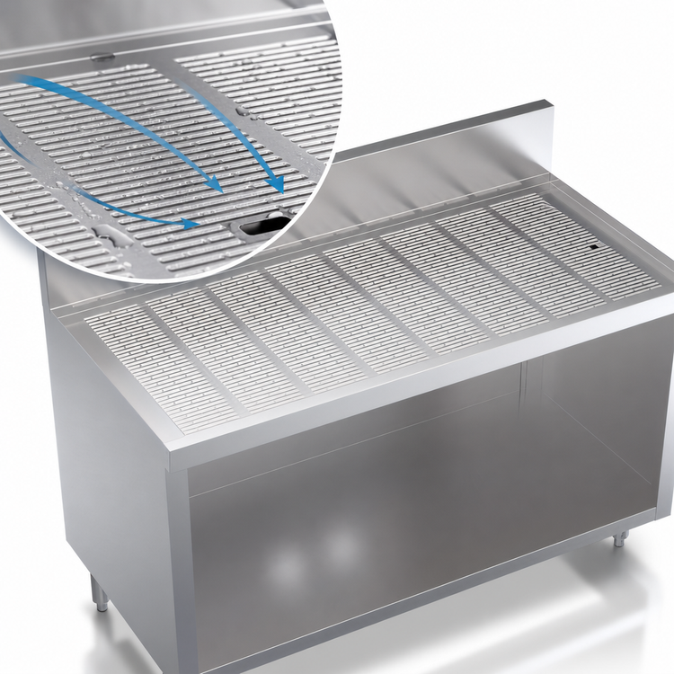 Product image #3 for Krowne Royal Series 48-Inch Freestanding Stainless Steel Underbar Drainboard with Open Cabinet Base