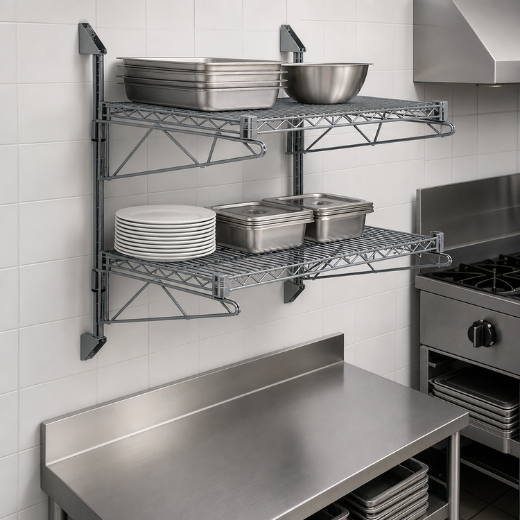 Product image #3 for Quantum Cantilever Double Shelf Wall-Mount Wire Shelving Unit, Gray Epoxy, 24 x 21 Inches
