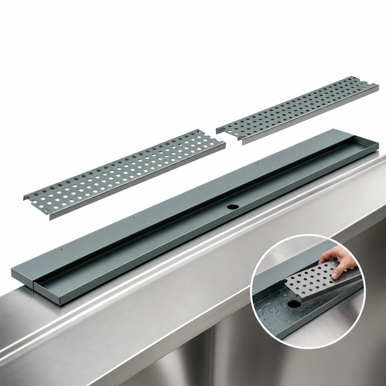 Product image #3 for Advance Tabco DRKR-42 42-Inch Stainless Steel Underbar Bar Drink Rail with 2 Removable Grates
