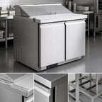 Thumbnail image #3 for Serv-Ware SP36-10-HC-T 36-Inch 10-Pan 2-Door Refrigerated Sandwich Prep Table, Self-Contained Rear-Mounted