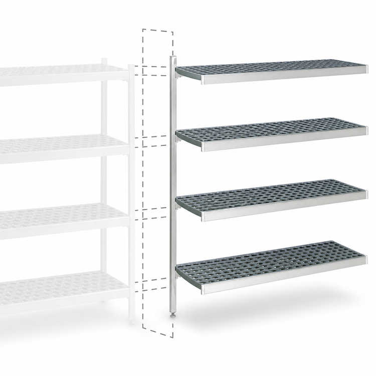 Product image #3 for Fermostock 4-Tier Gray Polymer Shelving Unit Expansion Kit, 66 Inch H x 26 Inch W x 18 Inch D