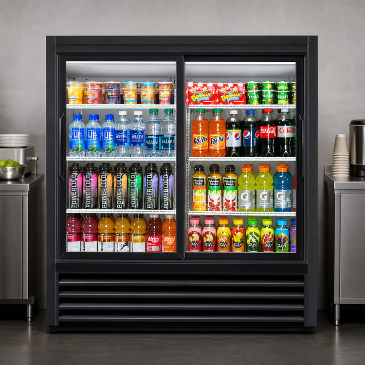 Product image #3 for True 2-Section Glass Door Merchandiser Cooler with Sliding Low-E Doors