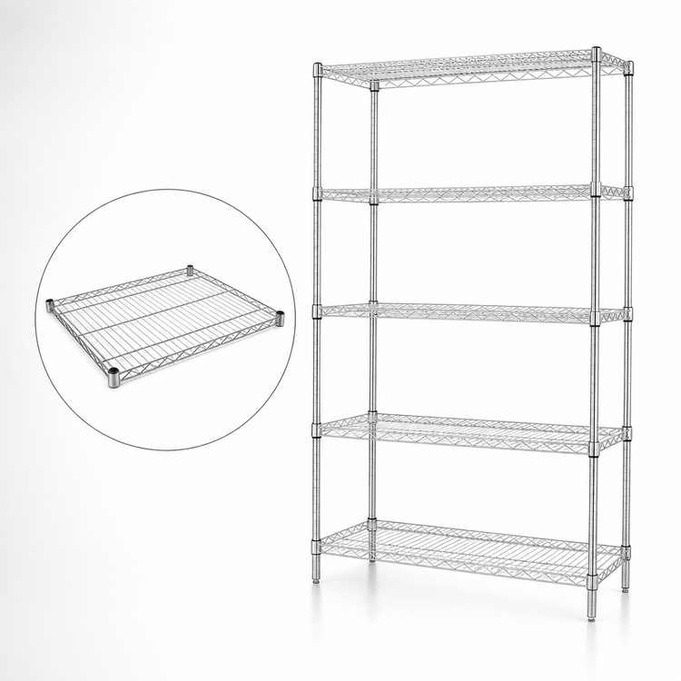 Product image #3 for Quantum 5-Shelf Stationary Wire Shelving Starter Kit, 36 x 12 x 86 Inches, Chrome Plated