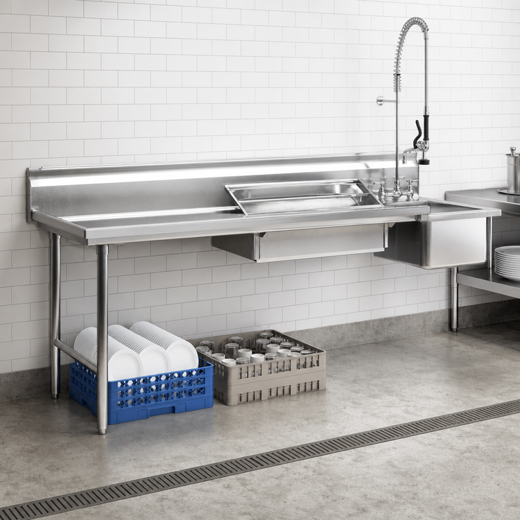 Product image #3 for Eagle Group 96-Inch Straight Soiled Dishtable with 8-Inch Backsplash and Pre-Rinse Sink