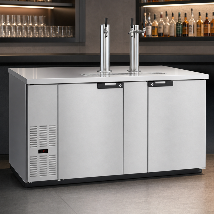 Product image #3 for Hoshizaki DD69-S Two-Section Self-Contained Direct-Draw Draft Beer Cooler with 2 Stainless Steel Towers and 3 Faucets, 69-1/2 Inch Wide
