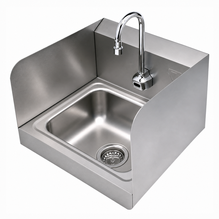 Product image #3 for T&S Brass Wall-Mounted Stainless Steel Hand Wash Sink with Side Splash Shields and Electronic Sensor Faucet