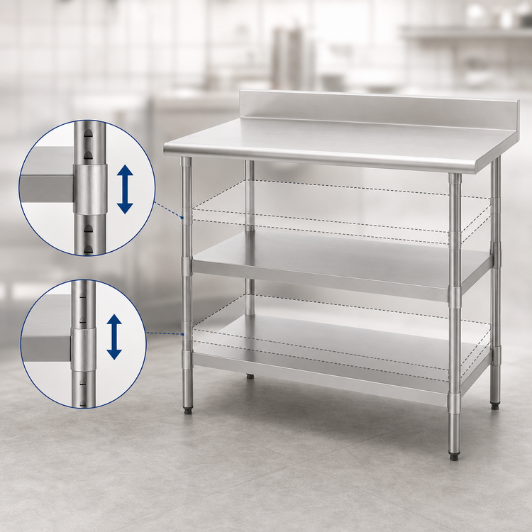 Product image #3 for Eagle Group Adjustable Galvanized Work Table Undershelf, 96"W x 30"D