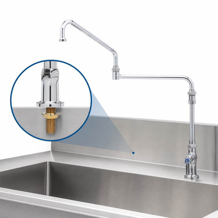 Product image #3 for T&S Brass B-0319-04 Single-Temperature Deck-Mount Single Pantry Faucet with 24-Inch Double-Joint Swing Nozzle