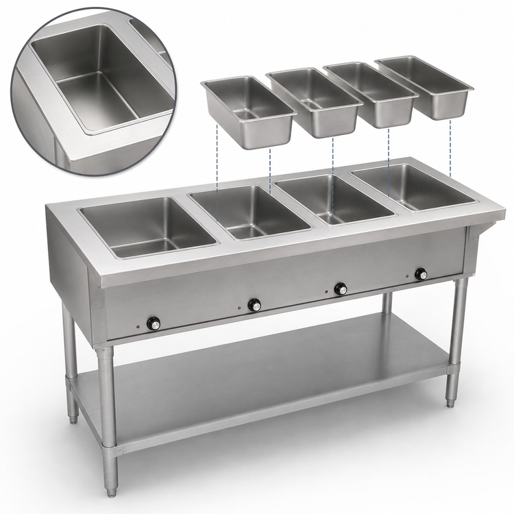 Product image #3 for Eagle Group 63-1/2-Inch Electric Open-Base Hot Food Table with 4 Dry Wells, 240V