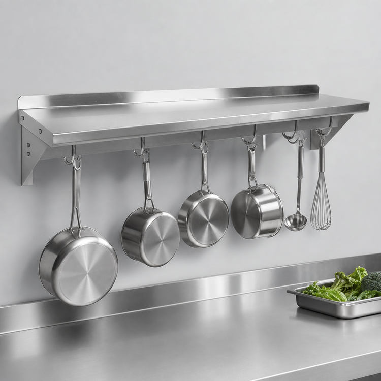 Product image #3 for John Boos Stallion 60-Inch Wall-Mounted Commercial Pot Rack Shelf, 14 Gauge Stainless Steel