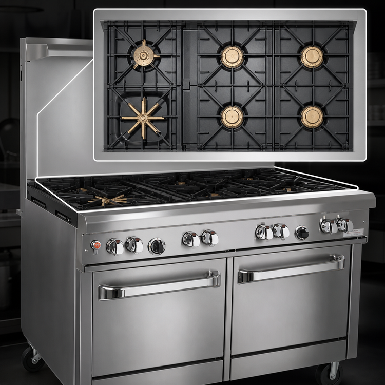 Product image #3 for Southbend Ultimate 48-Inch Commercial Gas Range with 6 Burners and 2 Space Saver Ovens