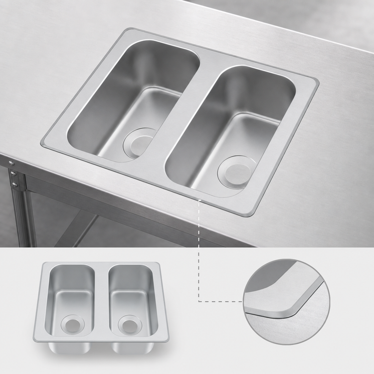 Product image #3 for Vending Cart Self-Rimming Double Bowl Drop-In Sink, 17 x 13 Inches, 304 Stainless Steel