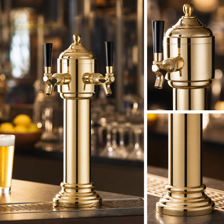 Product image #3 for Perlick Napoli 2-Faucet Glycol-Cooled Countertop Draft Beer Tower, Gold Tone