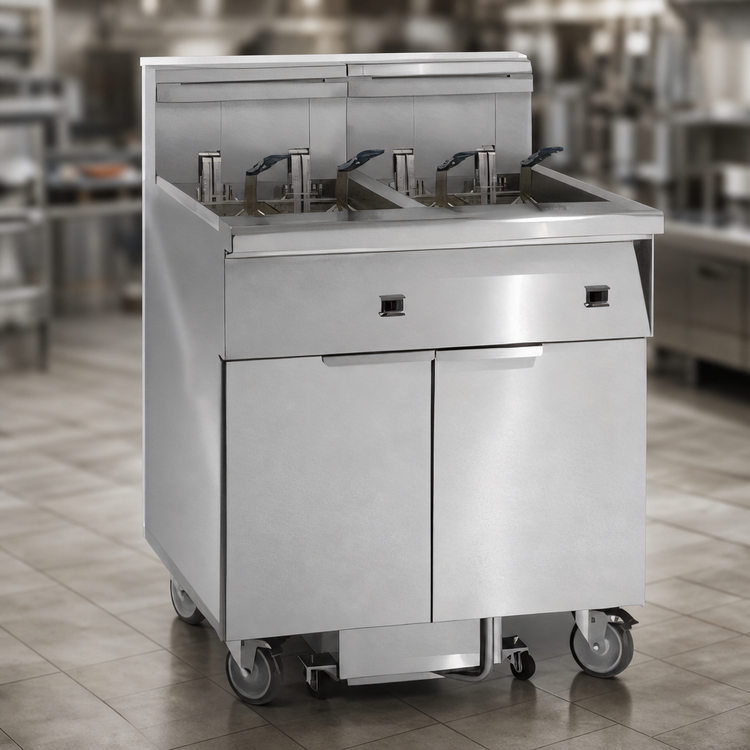 Product image #3 for Imperial Electric Floor Fryer with Built-In Space Saver Filter System, 2-Tank, 75 lb. Tanks, Tilt-Up Elements, Electronic Thermostat